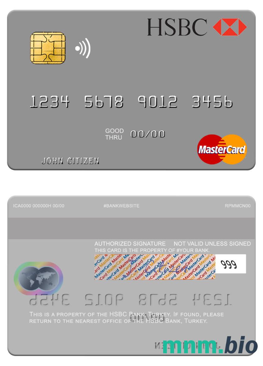 Turkey HSBC Bank przykład karty mastercard w formacie PSD